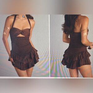 Brown Satin Mini Dress